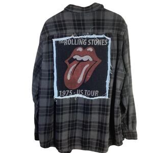 Reworked The Rolling Stones FLANNEL distressed DENIM Black 3XLT XXL